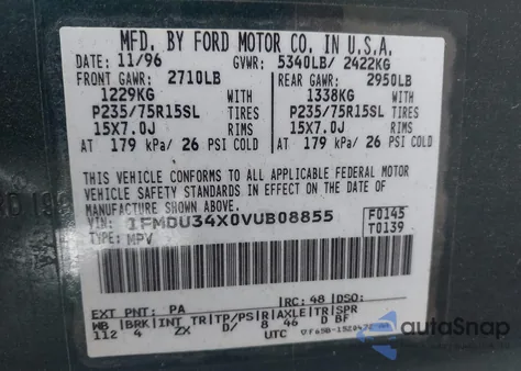 1997 Ford Explorer Eddie Bauer/Limited/Xl/Xlt из США, поврежденный, VIN 1FMDU34X0VUB08855